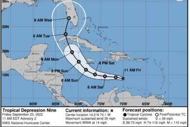 Tropical Depression Nine forms, is on an early path toward Florida as a hurricane